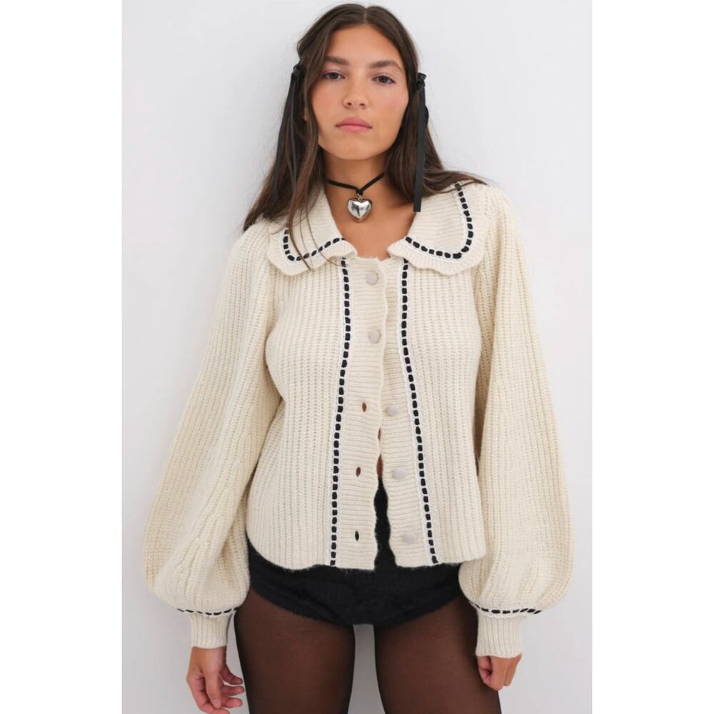 for love & lemons Jade cream lace collar tie back cardigan - Picture 1 of 9